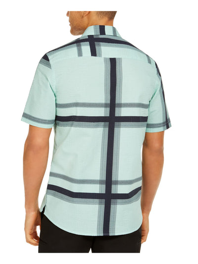 ALFANI Mens Green Plaid Point Collar Classic Fit Button Down Cotton Cotton Shirt S