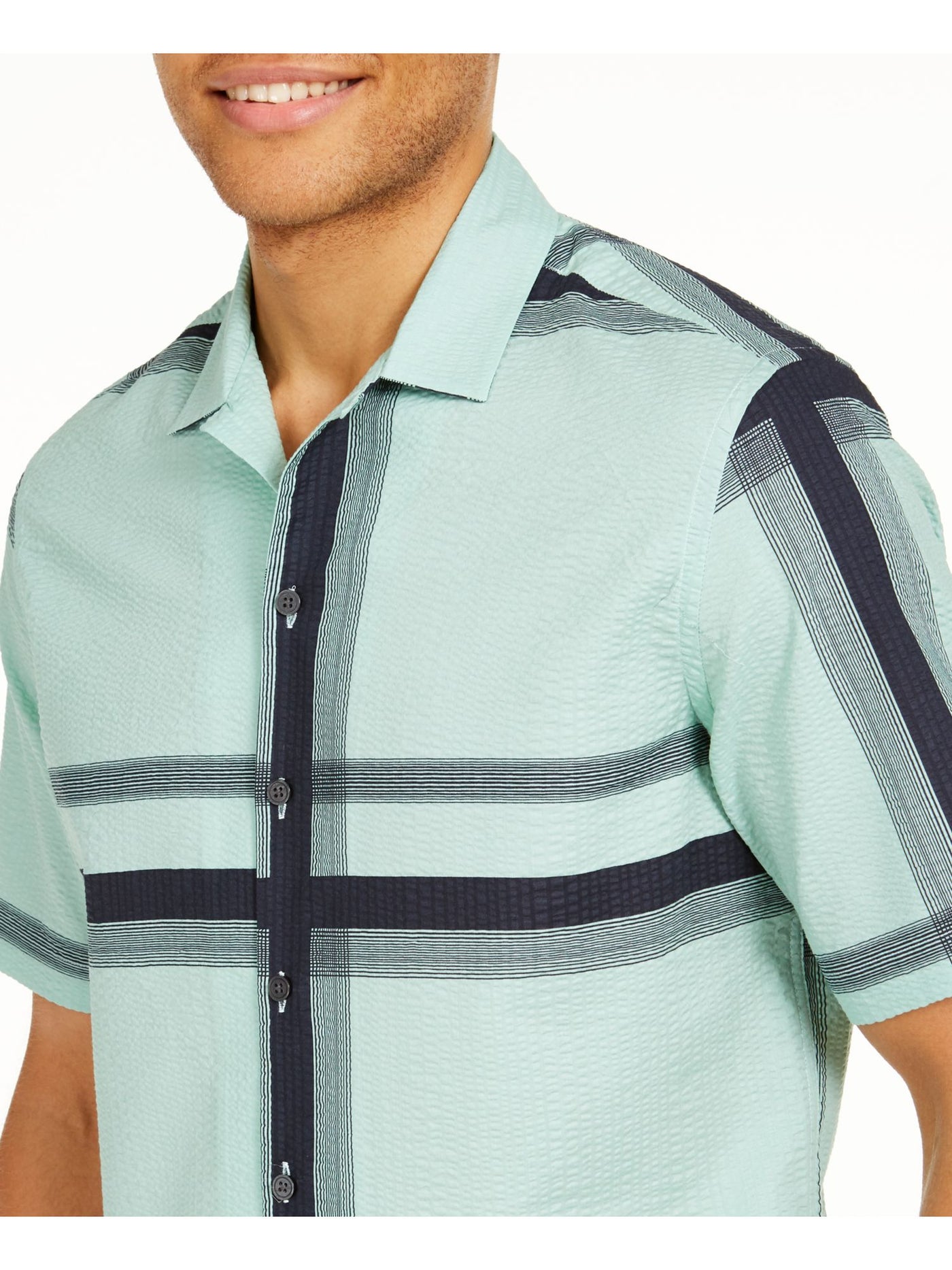 ALFANI Mens Green Plaid Point Collar Classic Fit Button Down Cotton Cotton Shirt S
