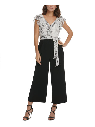 DKNY Womens Ruffled Flutter Sleeve V Neck Party Cropped Jumpsuit