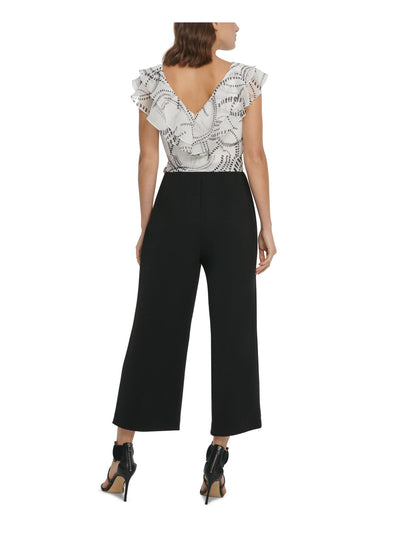 DKNY Womens Ruffled Flutter Sleeve V Neck Party Cropped Jumpsuit