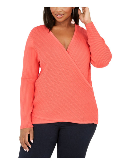 INC Womens Orange Long Sleeve Surplice Neckline Sweater Plus 2X