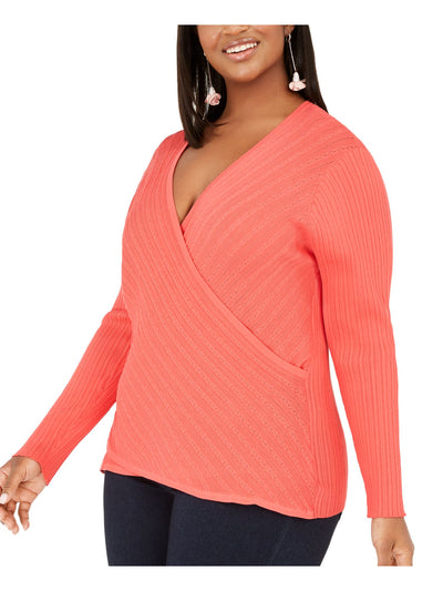 INC Womens Orange Ribbed Long Sleeve Surplice Neckline Sweater Plus 3X