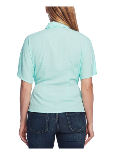 VINCE CAMUTO Womens Aqua Textured Short Sleeve Collared Button Up Top S