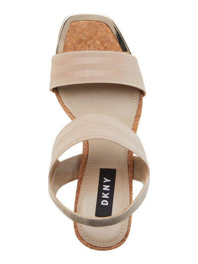 DKNY Womens Beige Stretch Cork-Like Metal Accents Cushioned Comfort Bryson Square Toe Stiletto Slip On Slingback Sandal 9.5 M