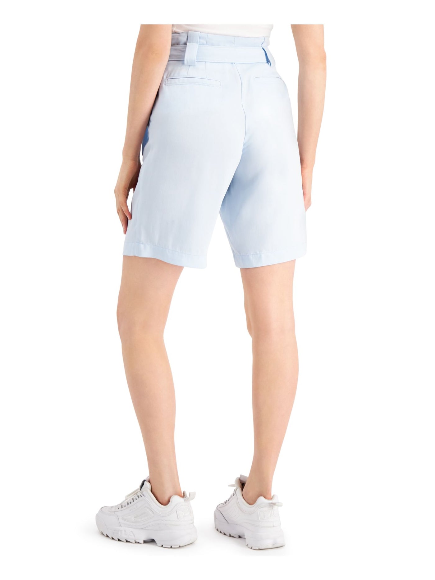 GUESS Womens Light Blue Pocketed Zippered Pleated Paper-bag Belted Bermuda Shorts 4