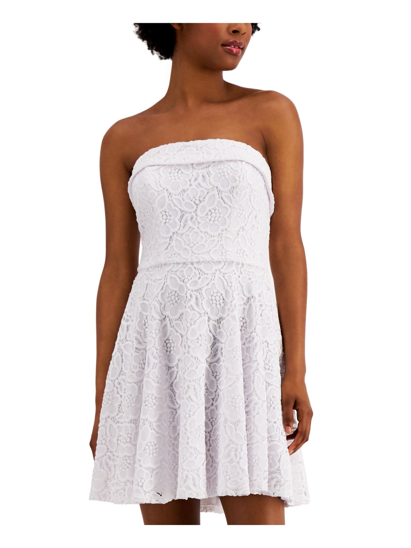 CITY STUDIO Womens White Zippered Lace Sleeveless Strapless Short Evening Fit + Flare Dress Juniors 5