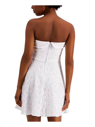 CITY STUDIO Womens White Zippered Lace Sleeveless Strapless Short Evening Fit + Flare Dress Juniors 5