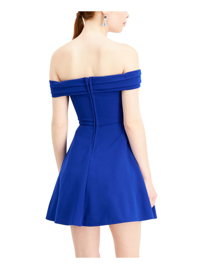 CITY STUDIO Womens Blue Pocketed Pleated Skater Sleeveless Off Shoulder Short Cocktail Fit + Flare Dress 11