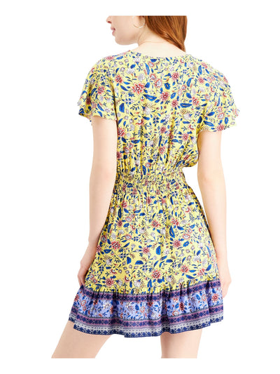 BEBOP Womens Flutter Sleeve Surplice Neckline Smocked Dress