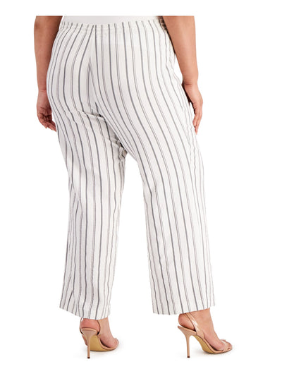 CALVIN KLEIN Womens White Textured Drawstring Striped Wear To Work Wide Leg Pants Plus 3X
