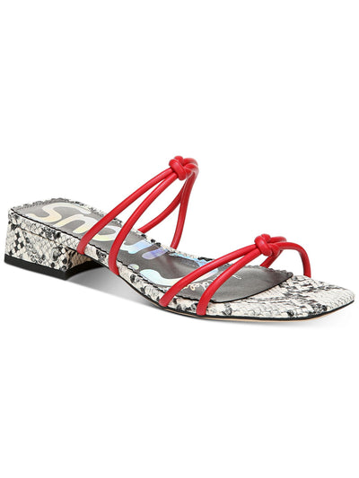 CIRCUS BY SAM EDELMAN Womens Red Snake Knotted Straps Cushioned Logo Jay Square Toe Block Heel Slip On Sandals 7 M