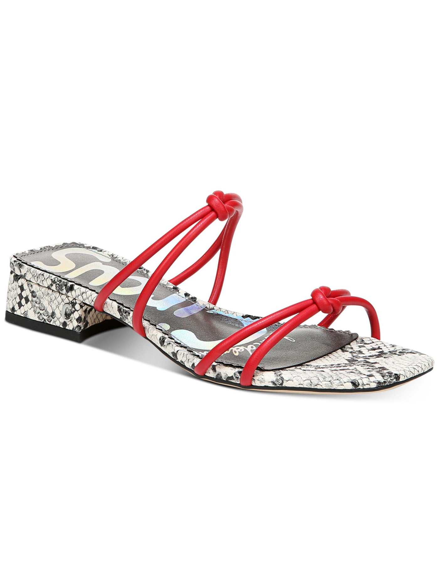 CIRCUS BY SAM EDELMAN Womens Red Snake Knotted Straps Cushioned Logo Jay Square Toe Block Heel Slip On Sandals 5.5 M