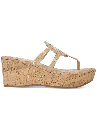 CIRCUS BY SAM EDELMAN Womens Beige 1" Platform Cork-Like Perforated Padded Rocky Wedge Slip On Thong Sandals 8 M