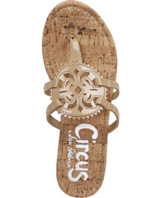 CIRCUS BY SAM EDELMAN Womens Beige 1" Platform Cork-Like Perforated Padded Rocky Round Toe Wedge Slip On Thong Sandals 8.5 M