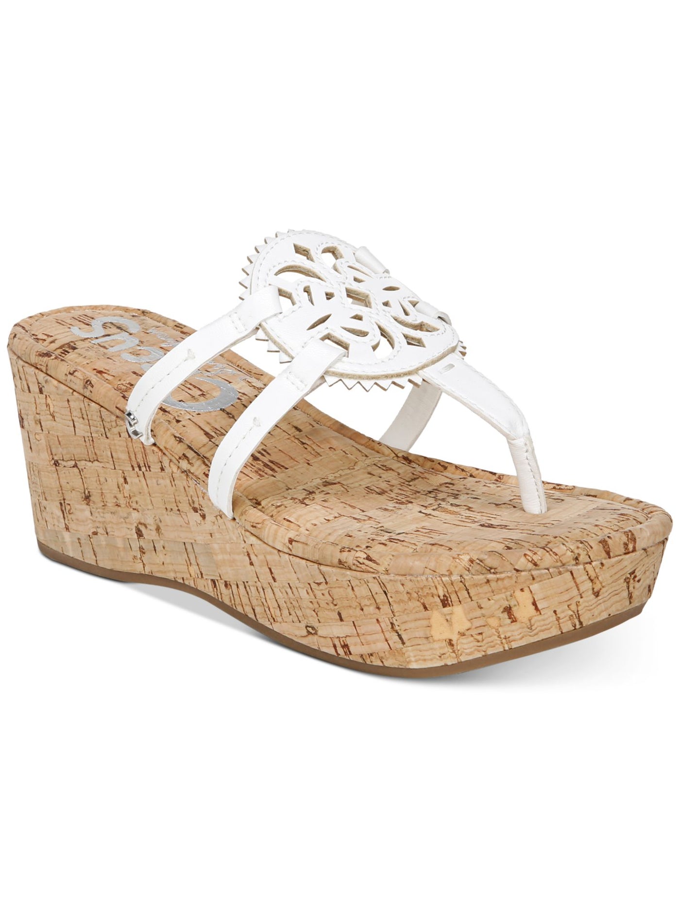 CIRCUS BY SAM EDELMAN Womens White 1/2" Platform Comfort Cork-Like Perforated Padded Rocky Round Toe Wedge Slip On Thong Sandals 6 M