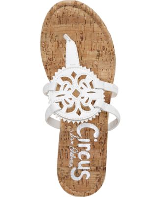 CIRCUS BY SAM EDELMAN Womens White 1/2" Platform Comfort Cork-Like Perforated Padded Rocky Round Toe Wedge Slip On Thong Sandals 9