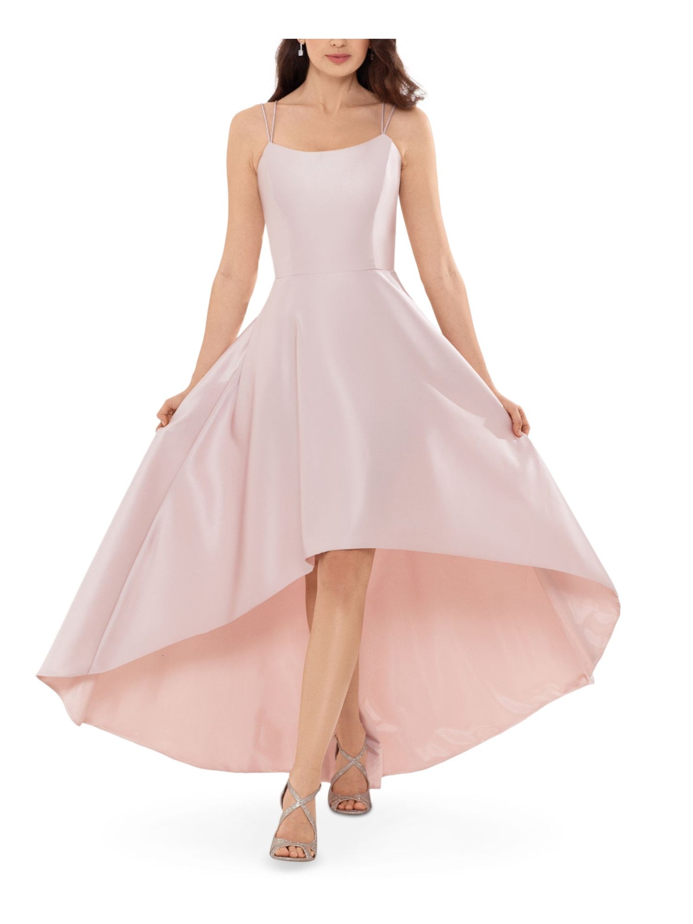 XSCAPE Womens Pink Zippered Sleeveless Scoop Neck Full-Length Formal Hi-Lo Dress 14