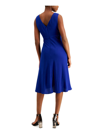 KENSIE Womens Blue Sleeveless Asymmetrical Neckline Midi Wrap Dress 4