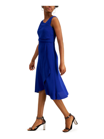 KENSIE Womens Sleeveless Asymmetrical Neckline Midi Wrap Dress