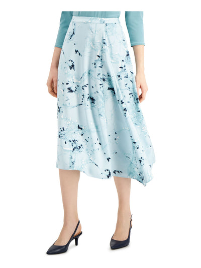 ALFANI Womens Aqua Floral Midi Wear To Work A-Line Skirt 8