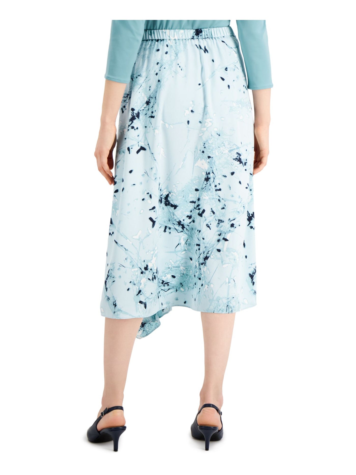 ALFANI Womens Aqua Floral Midi Wear To Work A-Line Skirt 10