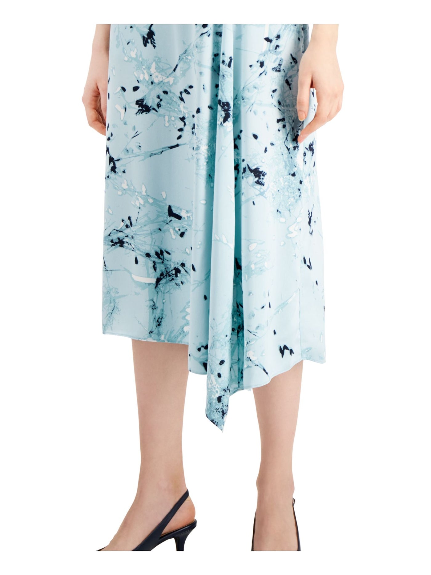 ALFANI Womens Aqua Floral Midi Wear To Work A-Line Skirt 8