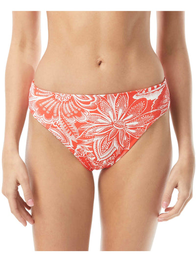 VINCE CAMUTO Women's Red Printed Stretch Lined Bikini Full Coverage Reversible High Leg Swimsuit Bottom S