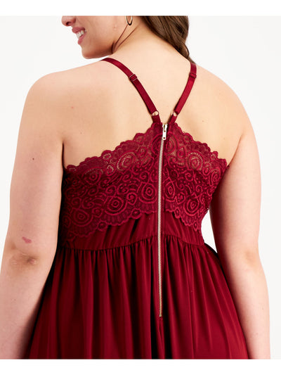 EMERALD SUNDAE Womens Slitted Lace Spaghetti Strap V Neck Full-Length Evening Empire Waist Dress