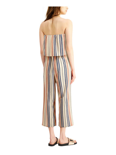 BEBOP Womens Beige Pocketed Popover Striped Strapless Cropped Jumpsuit Juniors S
