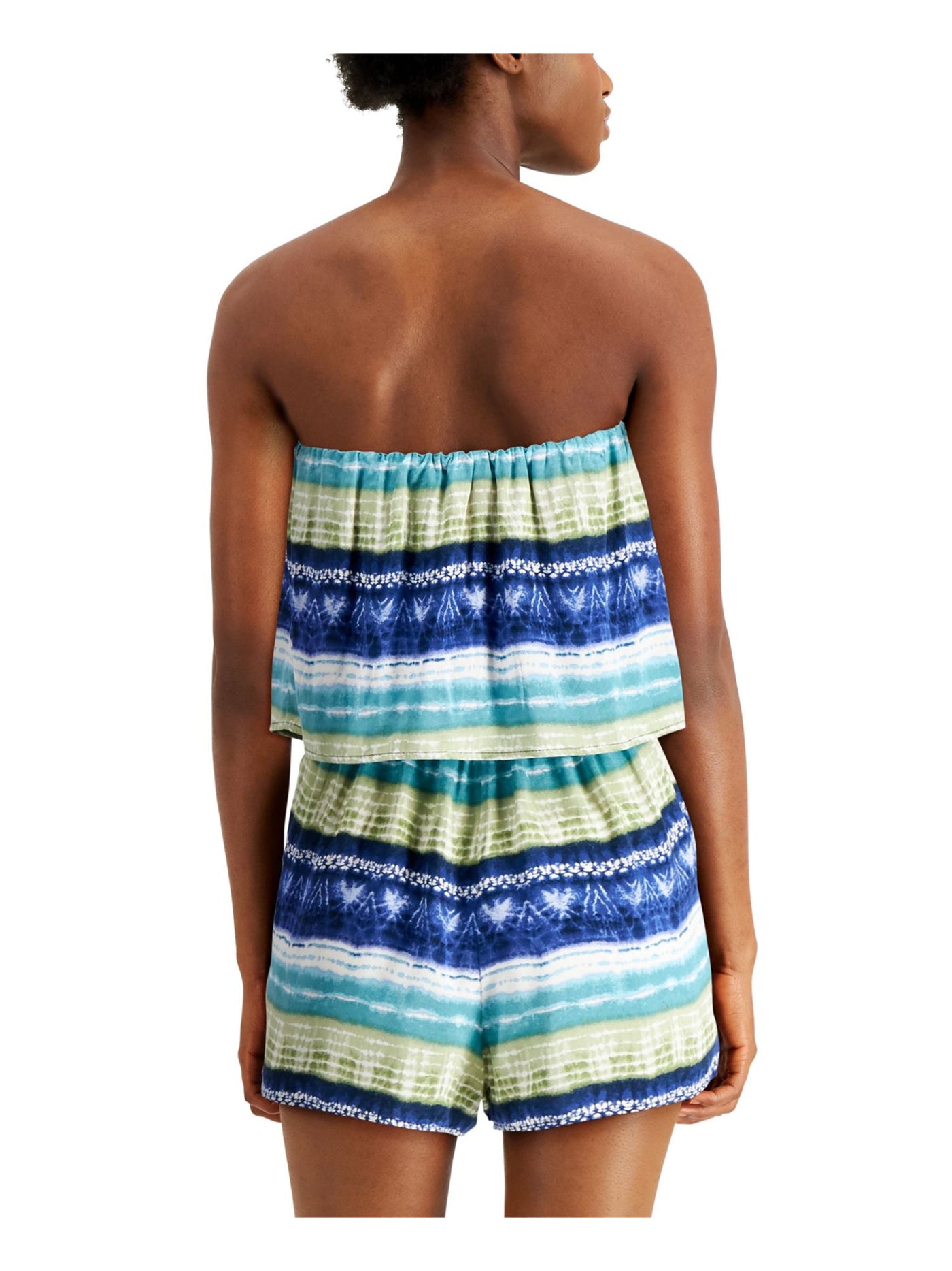 BEBOP Womens Blue Pocketed Popover Printed Strapless Straight leg Romper XS