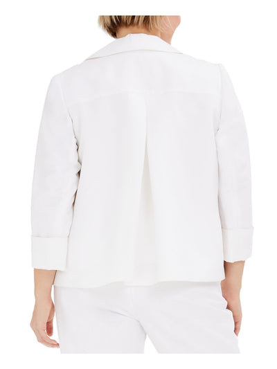 KASPER Womens White Pocketed Notch Collar 3/4 Rolled Sleeves Wear To Work Jacket 14W