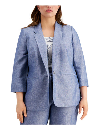 BAR III Womens Blue 3/4 Sleeve Wear To Work Blazer Jacket Plus 1X