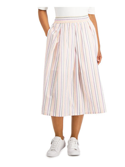 TOMMY HILFIGER Womens White Striped Midi Pleated Skirt SP