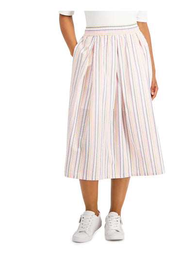 TOMMY HILFIGER Womens White Striped Midi Pleated Skirt XS