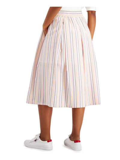 TOMMY HILFIGER Womens White Striped Midi Pleated Skirt XS