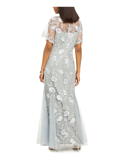 ALEX EVENINGS Womens Embroidered Zippered Flutter Sleeve V Neck Full-Length Evening Gown Dress