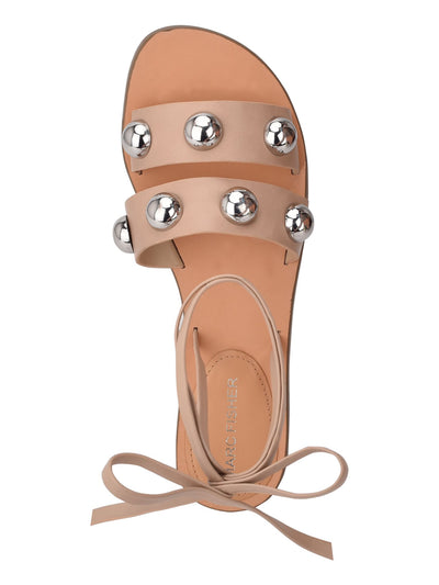 MARC FISHER Womens Beige Studded Padded Bryony Round Toe Lace-Up Leather Sandals Shoes 7.5 M