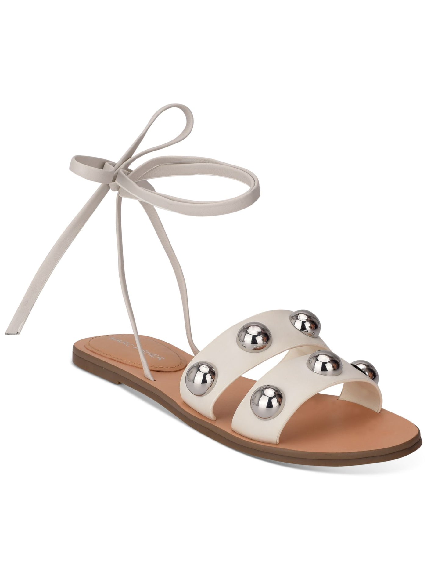 MARC FISHER Womens Ivory Studded Padded Bryony Round Toe Lace-Up Leather Sandals Shoes 7 M