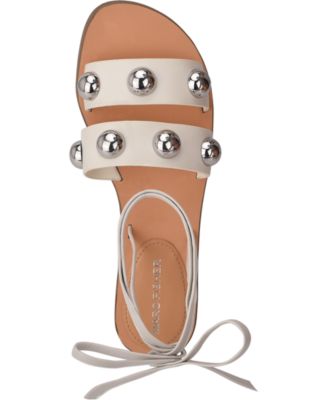 MARC FISHER Womens Ivory Studded Padded Bryony Round Toe Lace-Up Leather Sandals Shoes M
