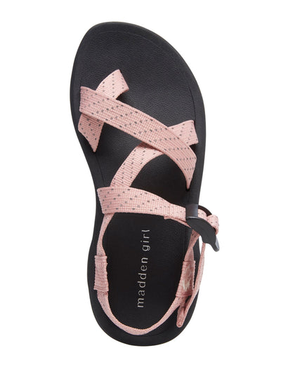 MADDEN GIRL Womens Pink Polka Dot Toe-Loop Ankle Strap Reflective Sun Round Toe Buckle Slingback Sandal 5.5 M