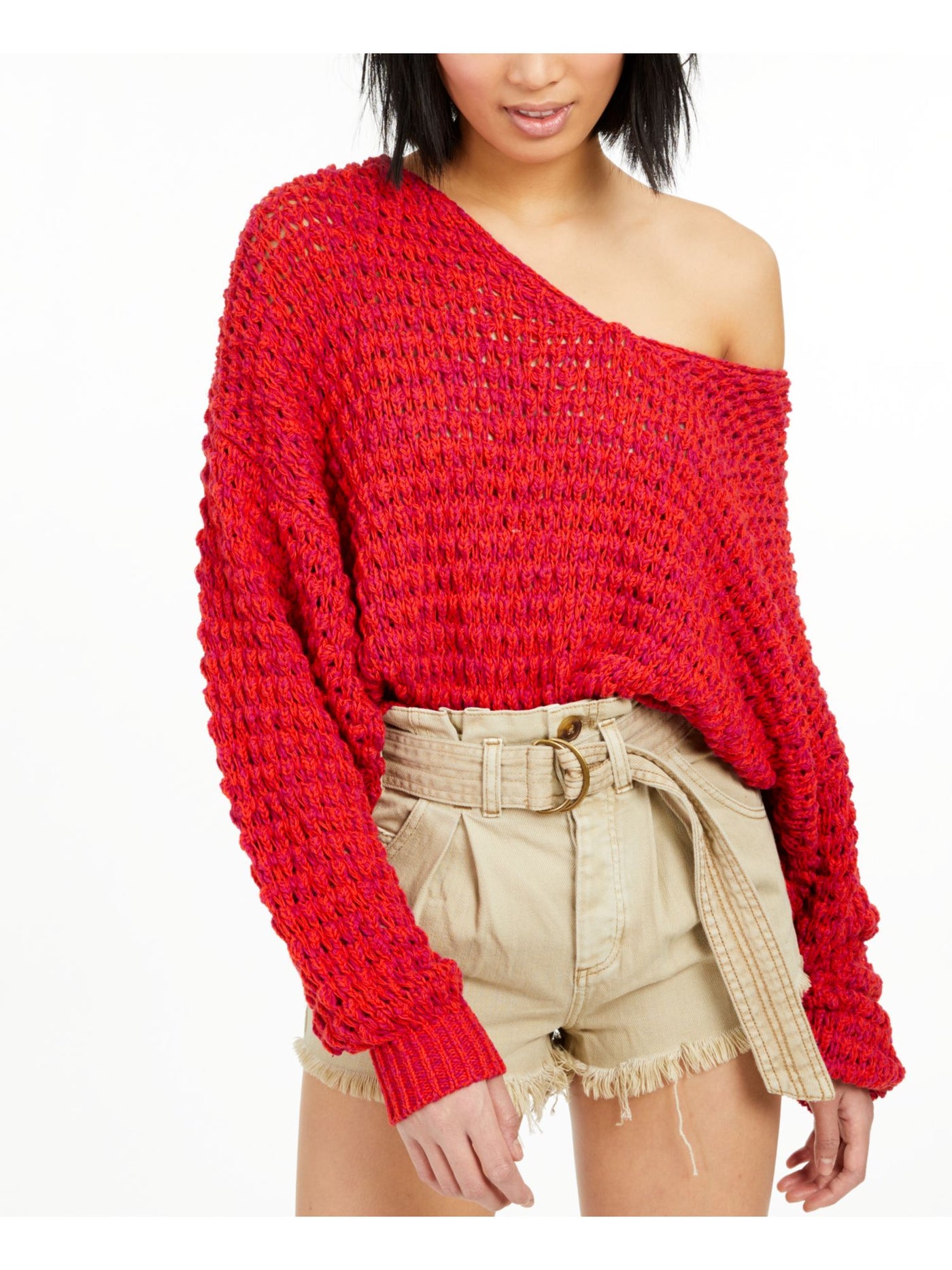 FREE PEOPLE Womens Red V Neck Sweater M