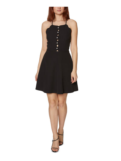 BETSEY JOHNSON Womens Black Embellished Spaghetti Strap Square Neck Short Party Fit + Flare Dress 14