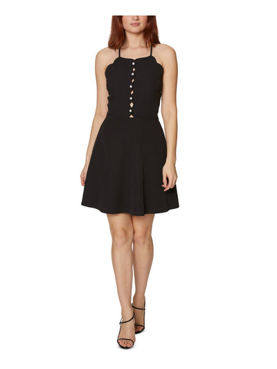 BETSEY JOHNSON Womens Black Embellished Spaghetti Strap Square Neck Short Party Fit + Flare Dress Juniors 2