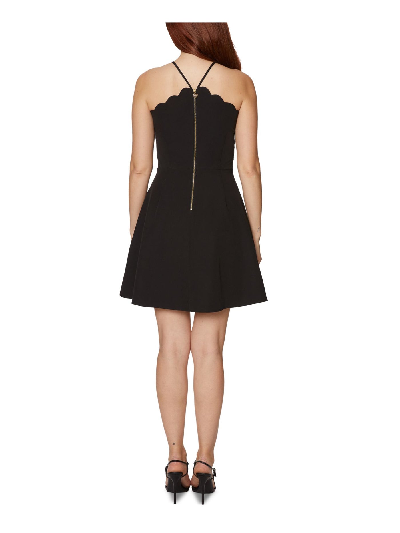 BETSEY JOHNSON Womens Embellished Zippered Spaghetti Strap Square Neck Short Party Fit + Flare Dress