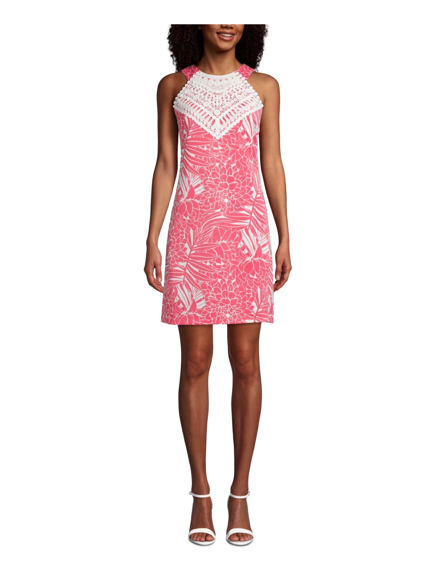 CAPPAGALLO Womens Embroidered Sleeveless Jewel Neck Above The Knee Cocktail Fit + Flare Dress