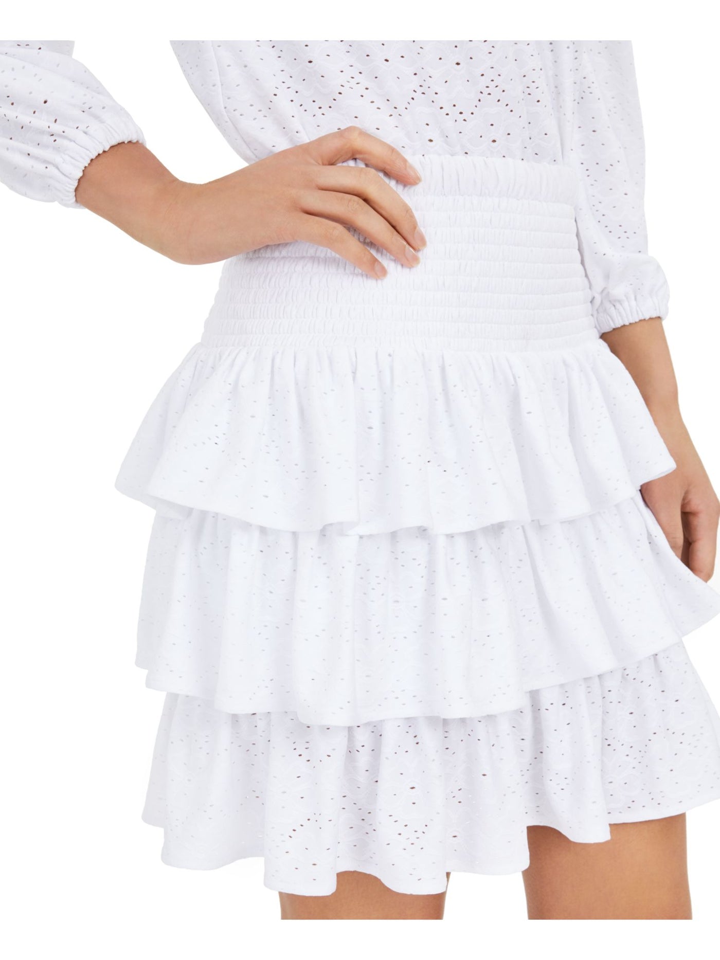 MICHAEL MICHAEL KORS Womens White Smocked Tiered Above The Knee Ruffled Skirt XL