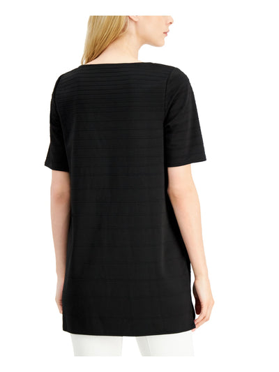 ALFANI Womens Black Short Sleeve Jewel Neck Tunic Top XS