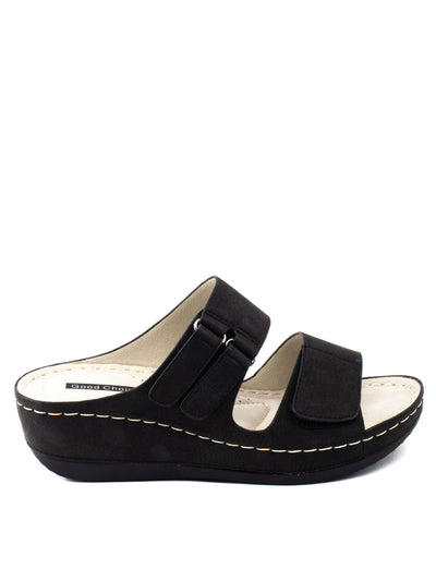 GOOD CHOICE Womens Black 1" Platform Comfort Adjustable Strap Doreen Round Toe Wedge Sandals Shoes 7.5 M