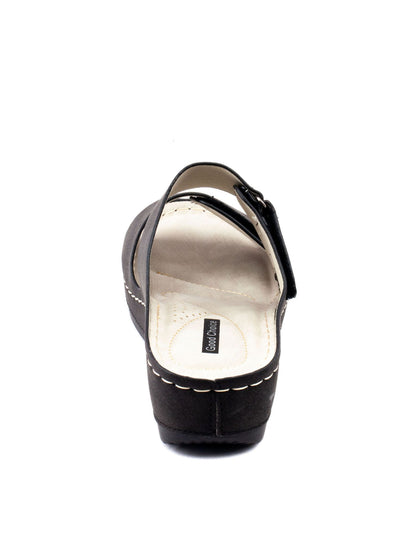 GOOD CHOICE Womens Black 1" Platform Comfort Adjustable Strap Doreen Round Toe Wedge Sandals Shoes 7.5 M