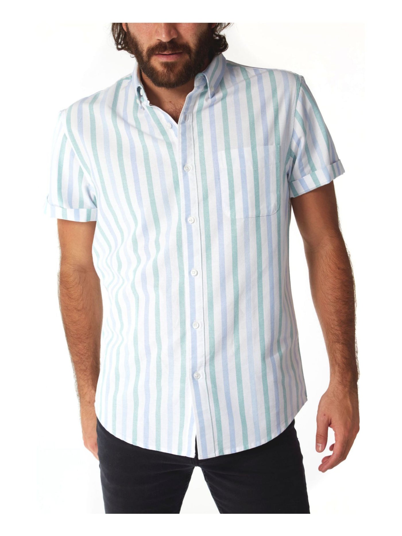 CLUBROOM Mens White Striped Collared Classic Fit Dress Shirt XXL